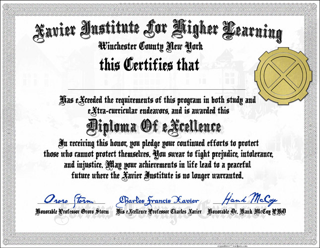 Xavier Institute Diploma For The Gifted