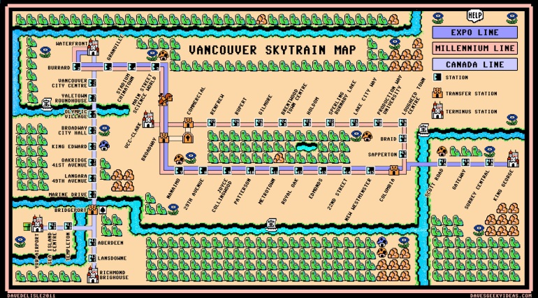 Mario Bors 3 Skytrain Map Vancouver NES Nintendo Expo Millennium Line Canada Line 2011 2012