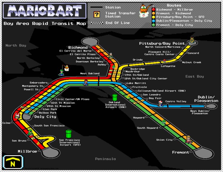 BART Map San Francisco Oakland Airport Rail Super Mario Kart Track 2012 Dave Delisle davesgeekyideas.com