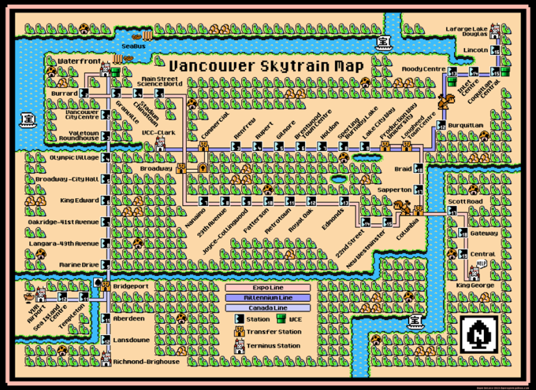 Vancouver Skytrain 2017 map by Dave Delisle