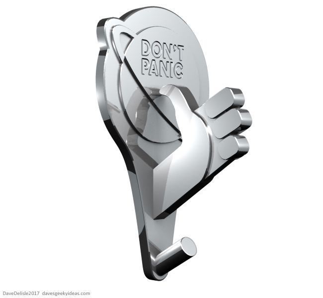 Hitchhiker's Guide chrome towel hook by Dave Delisle