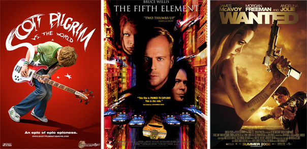 Fifth Element Wanted Scott Pilgrim Vs The World movie posters davesgeekyideas.com