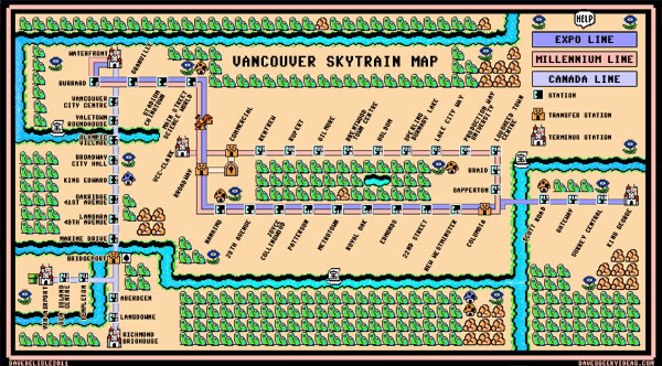 Vancouver Skytrain Map Super Mario 3 Style Medium 2011 davesgeekyideas.com