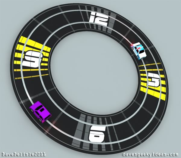 Slot Car Clock 2011 davesgeekyideas.com Racing Cars Toy Time Watch