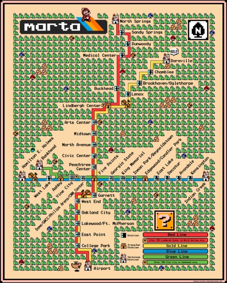 Atlanta's MARTA map - rapid transit Super Mario 3 Style 2013 Dave Delisle davesgeekyideas.com Cartography