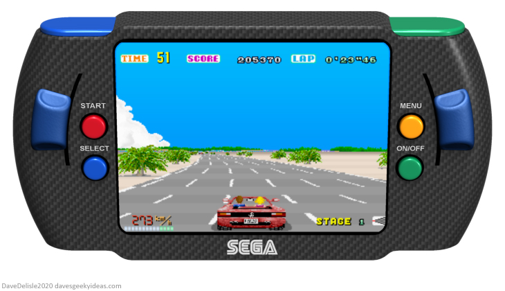 Sega racing handheld anbernic out run arcade PSP portable steering wheel 2020 dave delisle davesgeekyideas